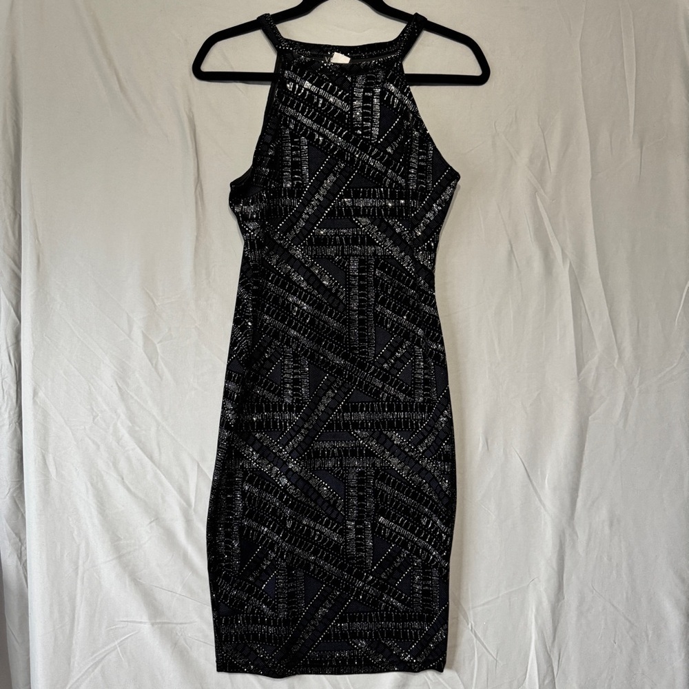 Venus Womens Black Sparkly Geometric Dress S LBD Event NYE Whimsigoth Romantic